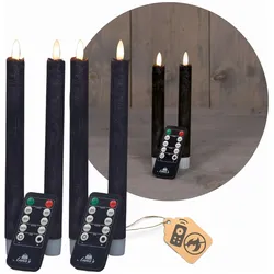 Novaliv Stabkerzen LED mit Timer SCHWARZ 4 Stück indoor 6 Stunden - ECHTWACHS 18cm Höhe für Kerzen 2 ,2cm Durchmesser 2 AAA Batterien notwendig LED Stabkerzen flackernde Flamme bewegliche Flamme Licht