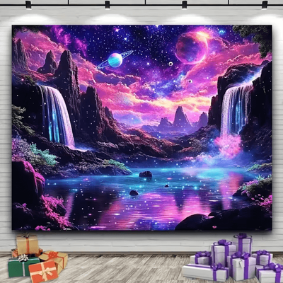 Uplift Curations VIKAMA Fantasy Starry Sky Tapestry Glowing Waterfall Galaxy Wall Decor For Living Room 15.7 23.6 Inches