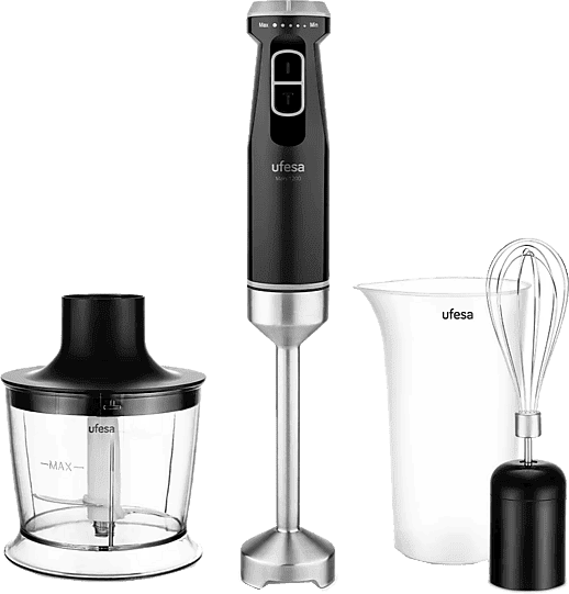 Batidora de mano - Ufesa Mars 1200 Max, W, Totalmente variable, Función Turbo, Plata y Negro