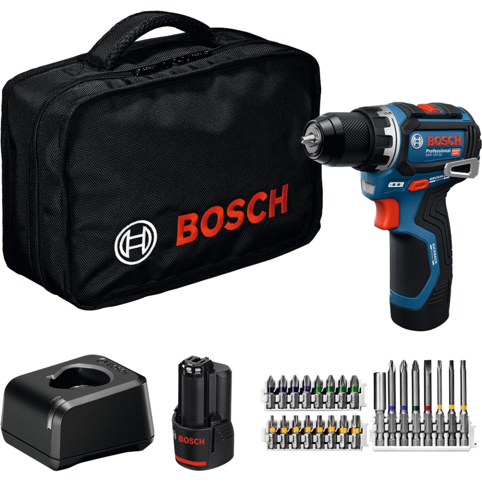Bosch Professional Accuboormachine GSR 12V-32 met 2 GBA 12V 2.0Ah accu's en gereedschapstas