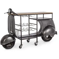 Bartisch Vespa aus Metall und Mangoholz, Industrial Stil, natur und anthrazit, mit Ablage für Flaschen und Gläser