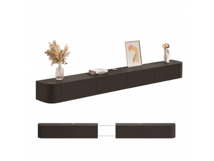 XRRJFYH TV Board Hängend Lowboard TV Schrank Holz Fernsehtisch Massives mit Schubladen, Kabelmanagement, Abgerundete Ecken, Wandmontage Wohnzimmer(Black,280cm/110in)