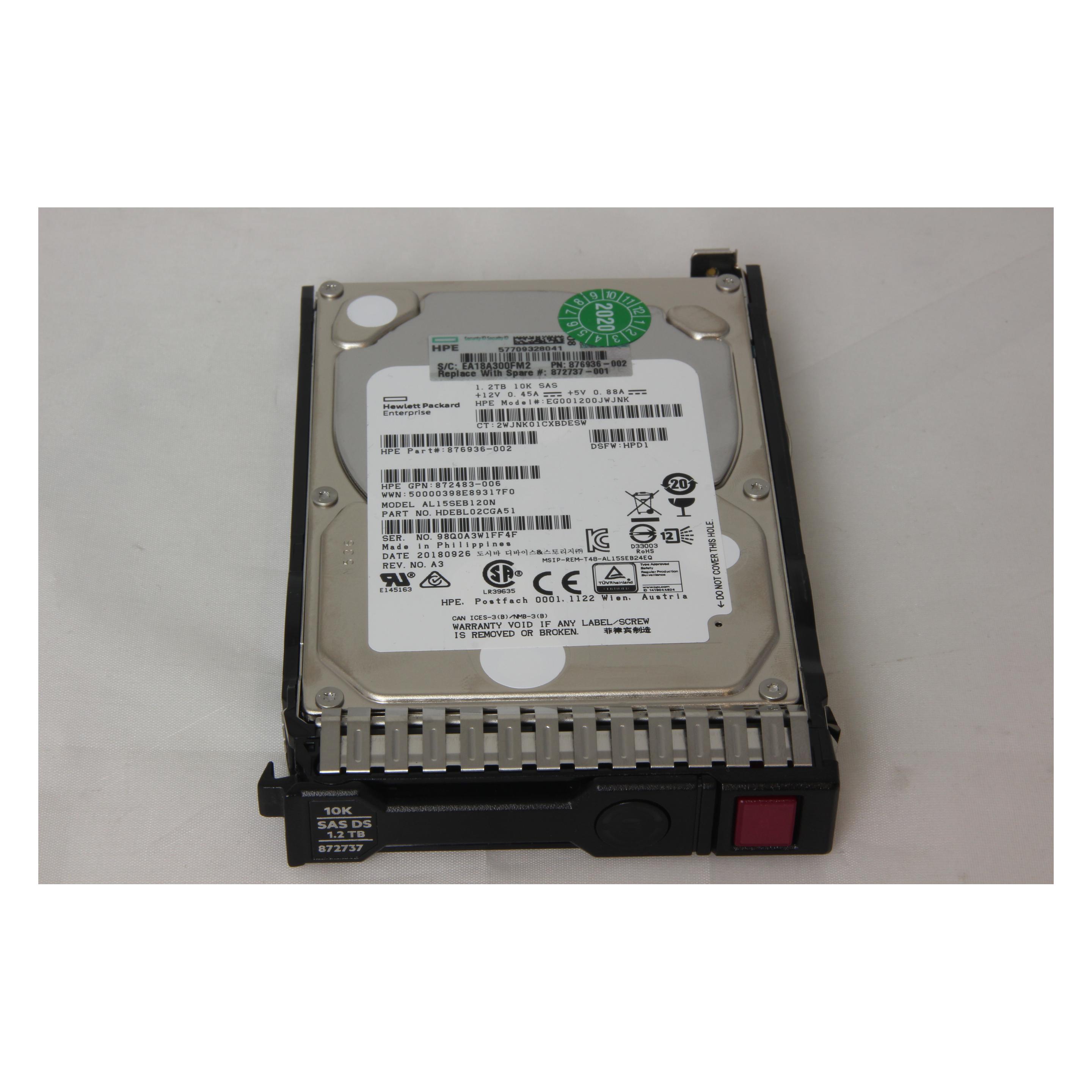 HPE 1.2TB 10K SAS 12G SFF DS SC (1.20 TB, 2.5") (872737-001)