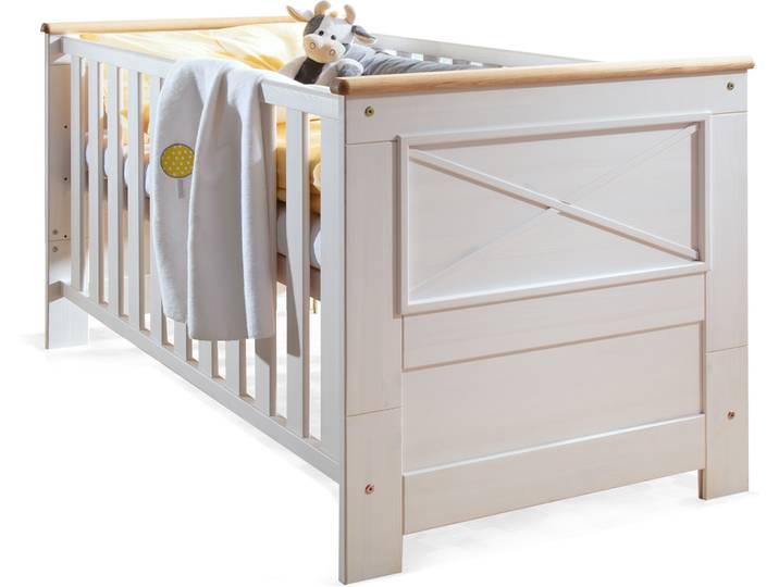 CARLY Babybett, Material Massivholz, Kiefer weiss / eichefarbig