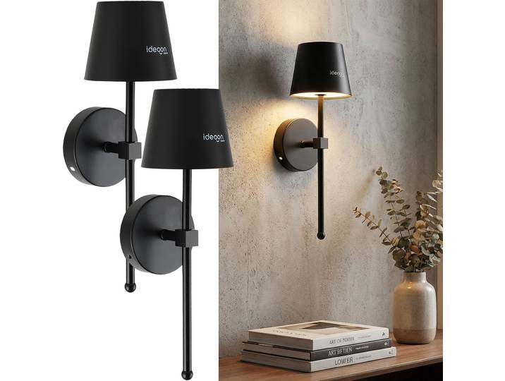 2er-Set Kabellose Wandleuchte mit Fernbedienung, schwarz