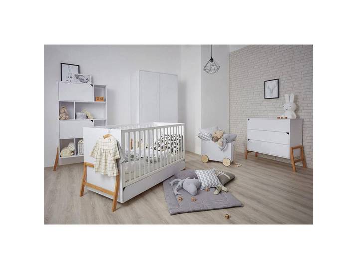 Petits-meubles Babyzimmer 3-teilig Lotta Weiß, Holzwerkstoff, 161x90x75 cm, Baby- und Kindermöbel, Babyzimmer