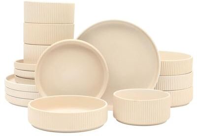 Gibson Elite Deerfield 16-Piece Stoneware Dinnerware Set - Stackable Plates and Bowls, Reactive Glaze Finish, Service for 4