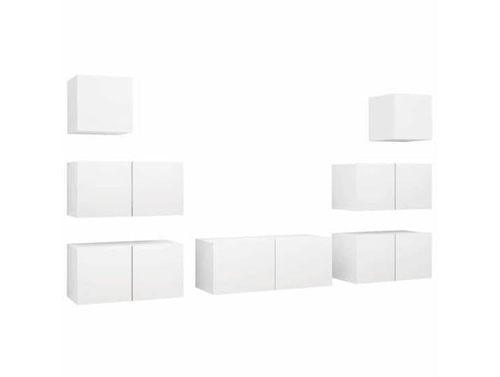 Makastle 7-TLG. TV-Schrank-Set Weiß Holzwerkstoff Wandmontage