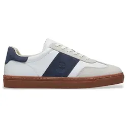 Timberland für Herren. TB0A43GGAFY1 Lisbon Street Weiß, blaue Leder-Turnschuhe (38), Wohnung, Schnürsenkel, Lässig