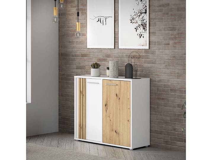 Kommode 96cm Braun/Weiß/Weiß