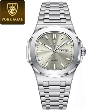 Inspire Essentials POEDAGAR Luxury Square Military Mens Watch Stainless Steel Waterproof Design silver