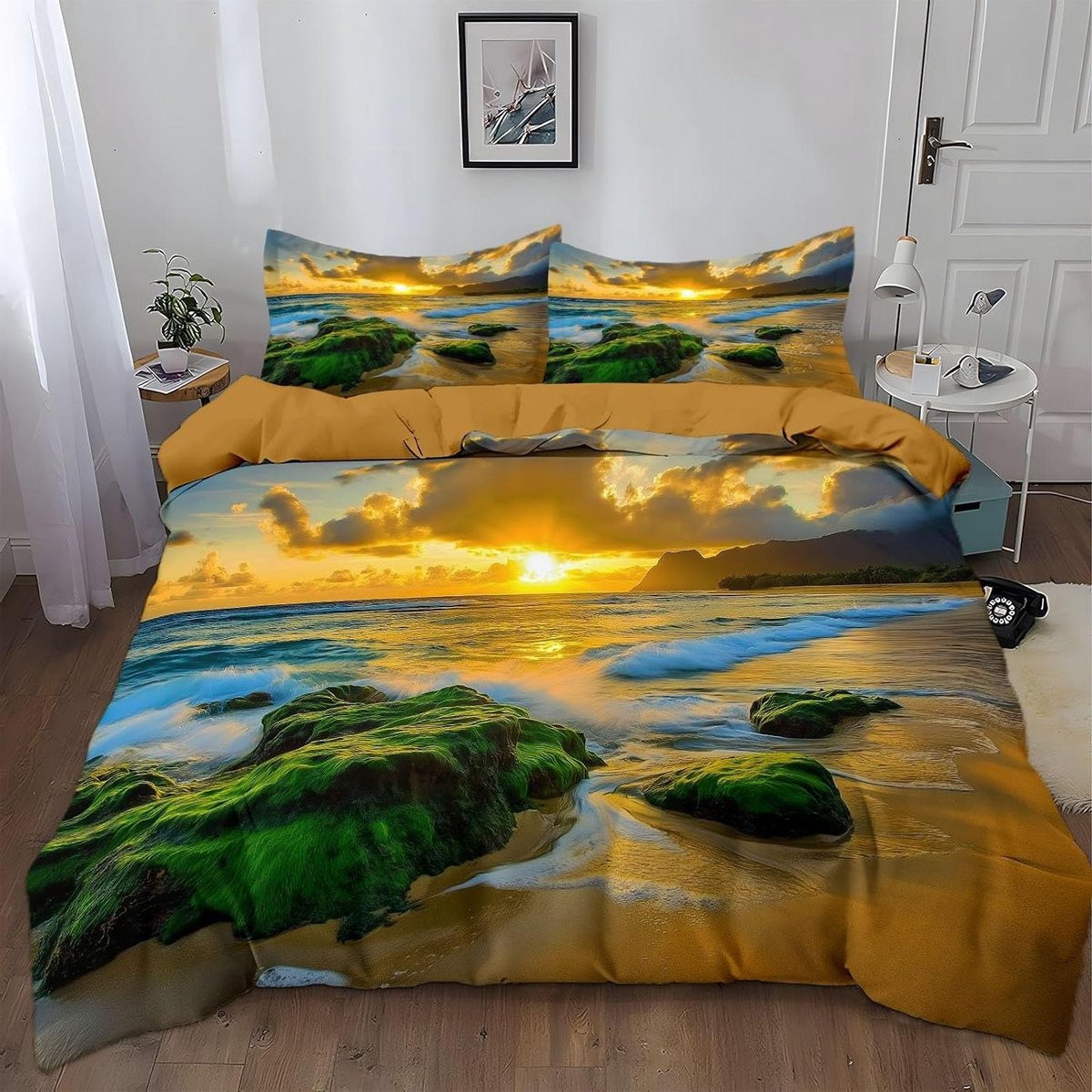 Omkeerbaar Dekbedovertrek Set Donker Geel 140x200 cm