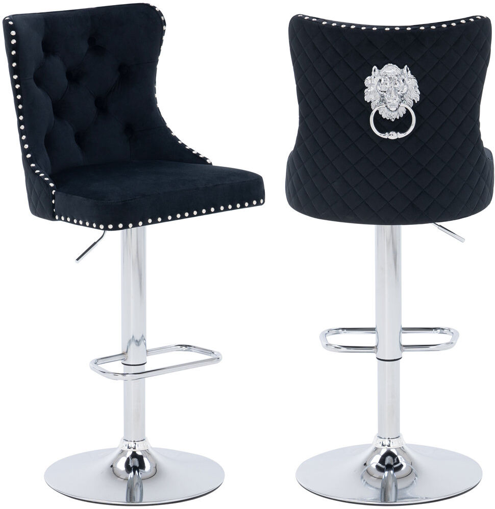 Canora Grey Swivel Upholstered Velvet Adjustable Height Bar Stool Silver/Black 46cm W X 40cm D