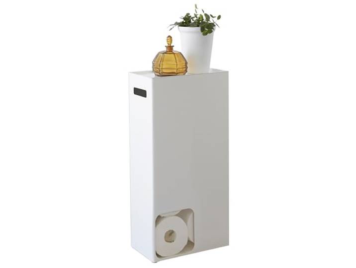 Yamazaki 3455 TOWER Toilettenpapierspender, weiß, Stahl, Minimalistisches Design, 23 x 12,5 x 48 cm (LxBxH)