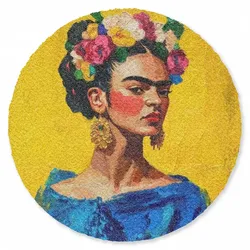 FUSSMATTE Frida Kahlo - Frau - Gelb - Blau - Blumen Schmutzfangmatte 120x120 cm