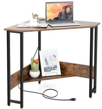 Corner Computer Desk Triangle Desk Workstation w Storage Shelf