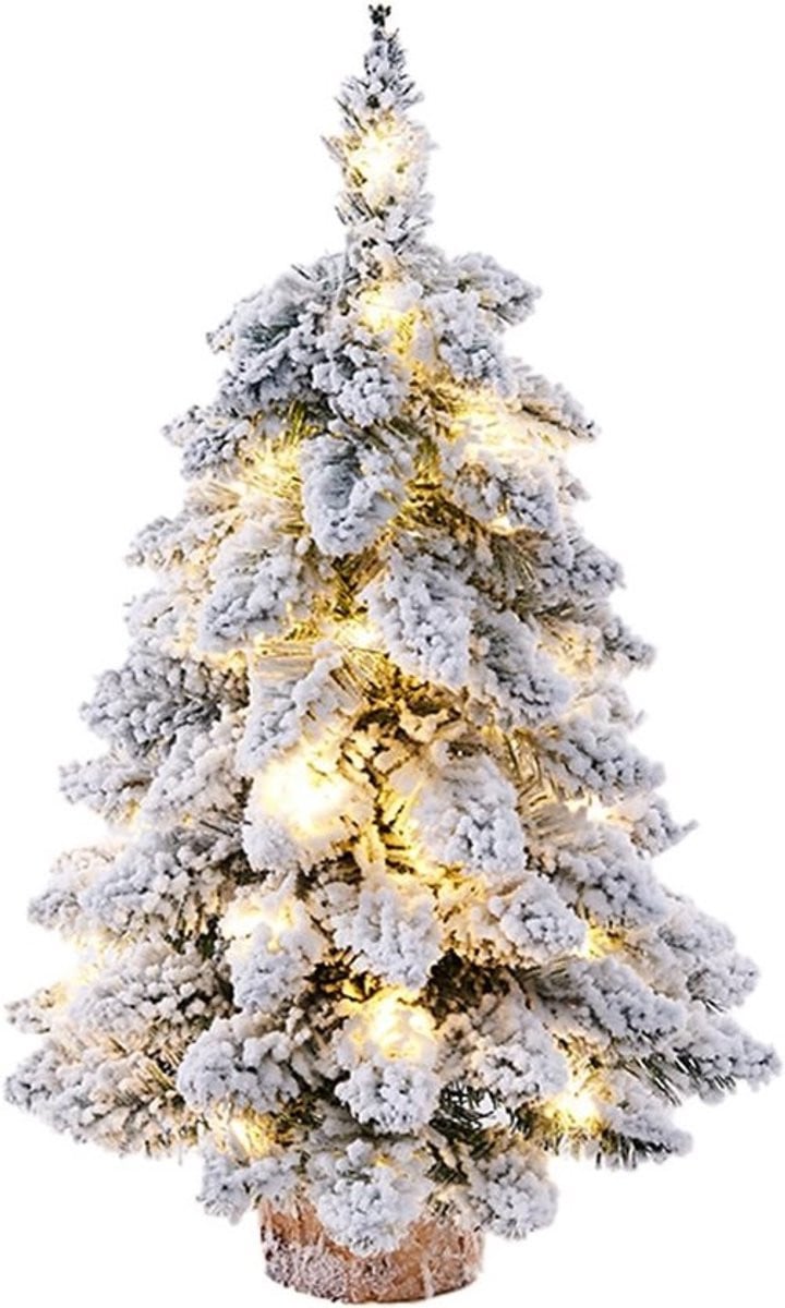 Mini Tafel Kerstboom 45 cm met LED Verlichting en Kunstsneeuw - Sfeervolle Decoratie