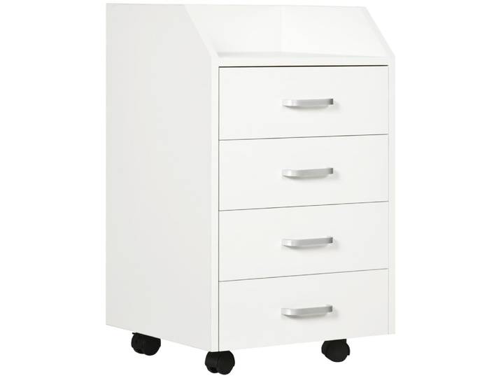 Caisson de bureau sur roulettes 4 tiroirs coulissants bois blanc