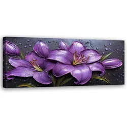 WANDBILD lila lilien blumen tautropfen