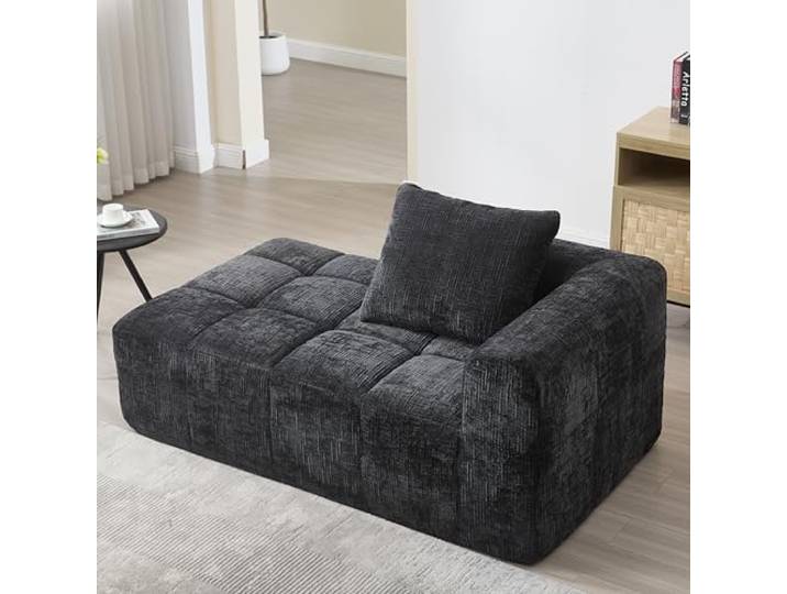 Ball & Cast Boneless Couch, L Couch mit Schlaffunktion, Chenille Modulares Sofa mit Seitentaschen, Montagefrei, Schwarz, 1 Sitzplatz