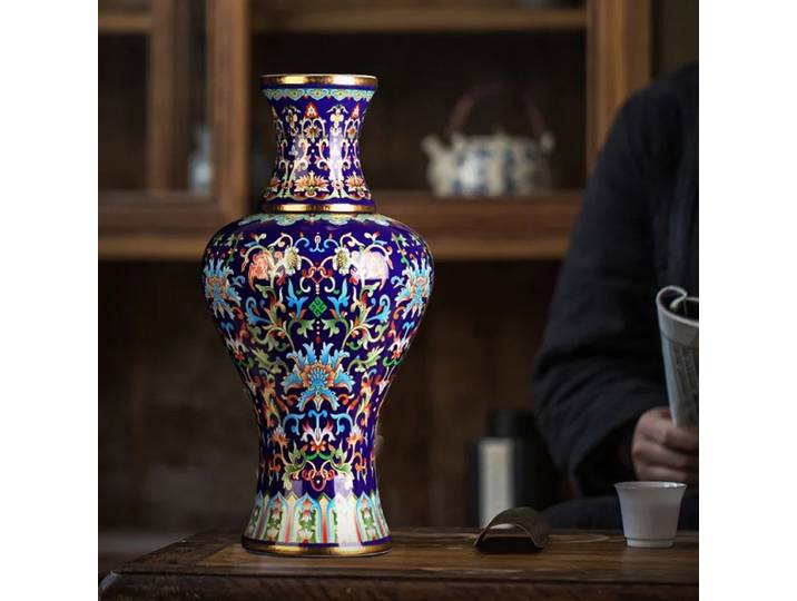 Jingdezhen-Vase à fleurs en céramique Pots en émail antique pour plantes Salon chinois Décor à la maison Ornements de sol pratiques et polyvalents