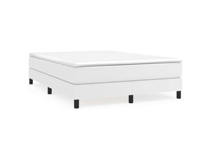 PUGYNBK Boxspringbett, 140 x 190 cm, Kunstleder, Weiß Taschenfederkernmatratze, mittelhart, Holzlatten, einfache Reinigung