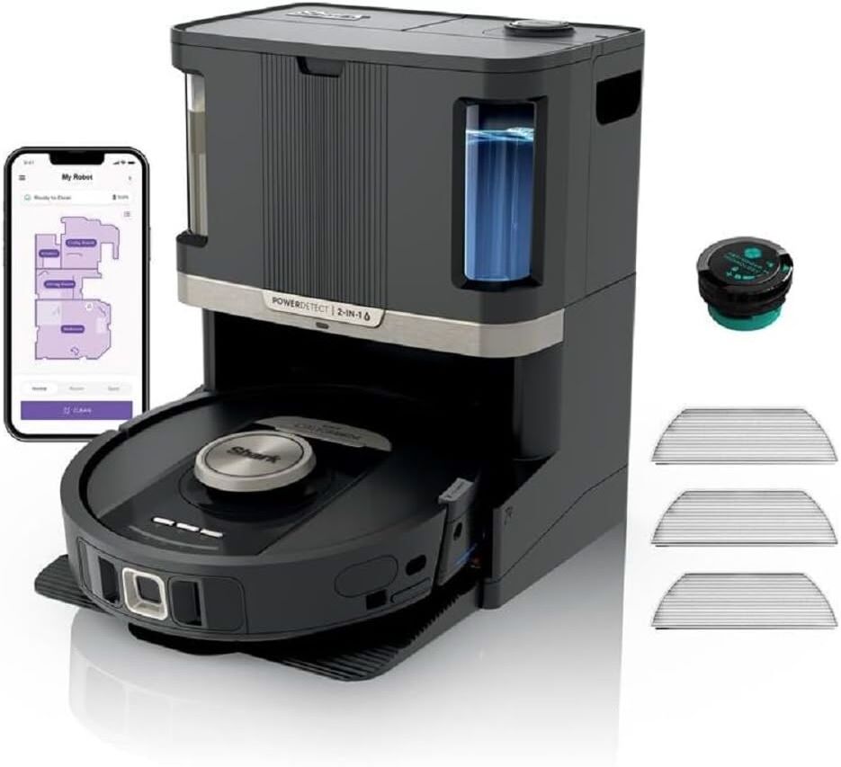 Shark PowerDetect NeverTouch Pro Robot Vacuum & Mop – 60-Day Self-Empty Base, 3D LiDAR and App Control – Black, New