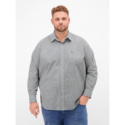 Langarmhemd LERROS "Modisches Herrenhemd mit Printmuster, große Größen", Herren, Gr. 4XL, extraweit, grau (broken weiß), 100% Baumwolle, Hemden