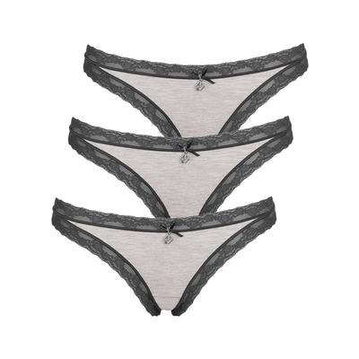 String LIKE IT "3er Pack Damen String Kim", Damen, Gr. M, Stoff, grau (anthrazit), Stoff, Obermaterial: 95% Modal CMD. 5% Elasthan EL., Unterhosen String