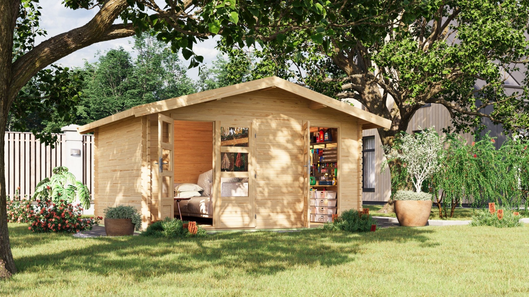 Karibu Gartenhaus Gerätehaus Blockhaus Lagor 1 naturbelassen 417x327x273 cm