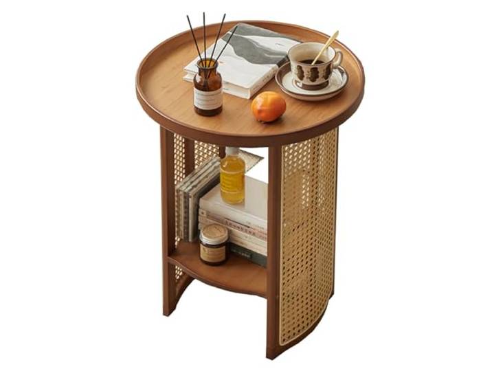 XDgfjrCGKJ Couchtisch mit 2 Ebenen, runder Beistelltisch mit Ablagefläche(/Walnut,39 cm)