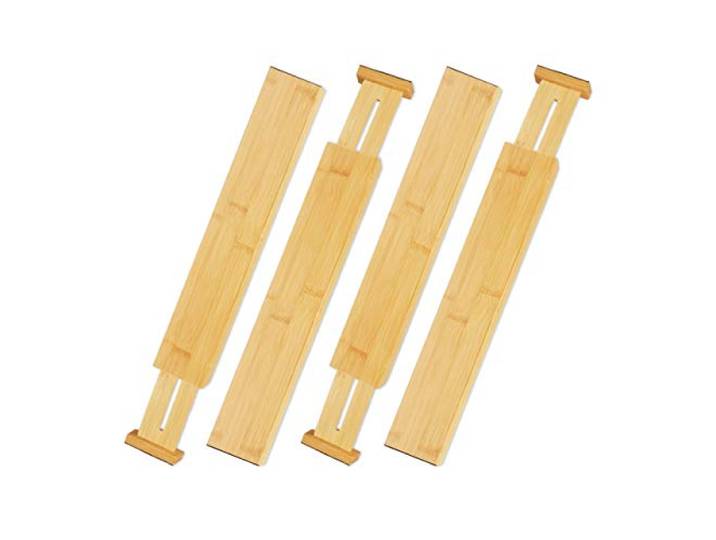 Relaxdays Lot de 4 séparateurs de tiroir\, bambou\, diviseur de meuble réglable pour couverts\, bureau\, 6 x 55 cm\, naturel