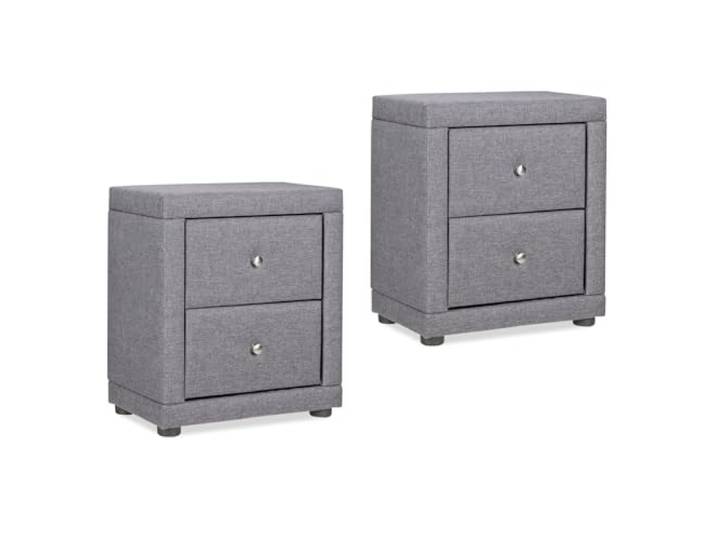 Homestyle4u 2-er Set Nachttisch Grau mit Schubladen gepolstert Stoff Beistelltisch Schlafzimmer Stabiler und eleganter Nachtschrank Artikel 3150