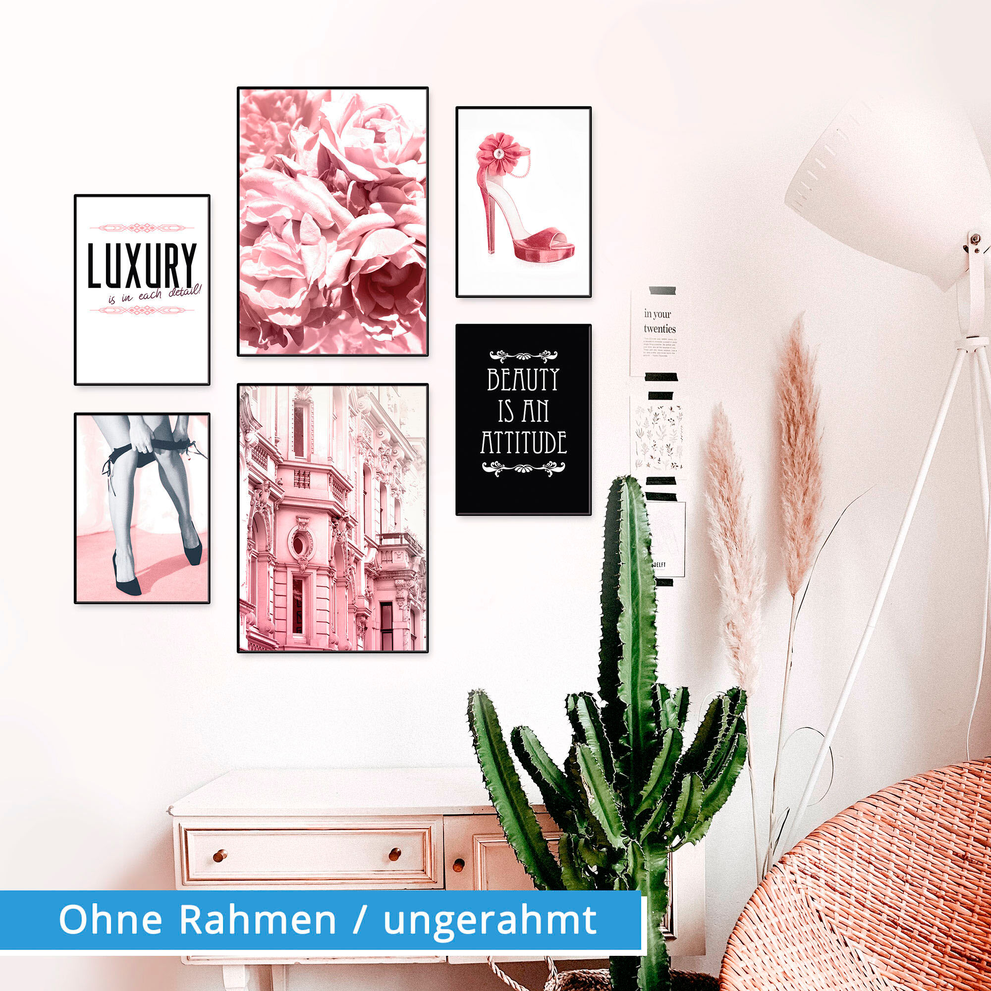 Poster ARTLAND "Lebensstil Beauty", pink (farbe bild(er): pink), B:42cm H:29,7cm, Bilder, Poster, Bilder Set, 6tlg. 4xDIN A4 / 2xDIN A3, ohne Rahmen farbe bild(er): pink B/H/T: 42cm x 29,7cm, Poster Frau Hochformat, 6 Stk.