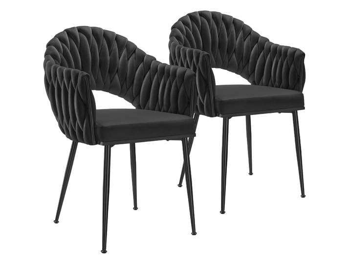 Set Esszimmerstuhl Caslano, Samtbezug, Lehne im Flechtdesign - schwarz/schwarz