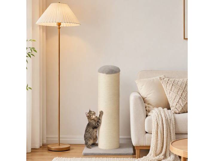 PawHut Griffoir Chat 75,5cm Sisal Naturel Base Stable Gris Clair