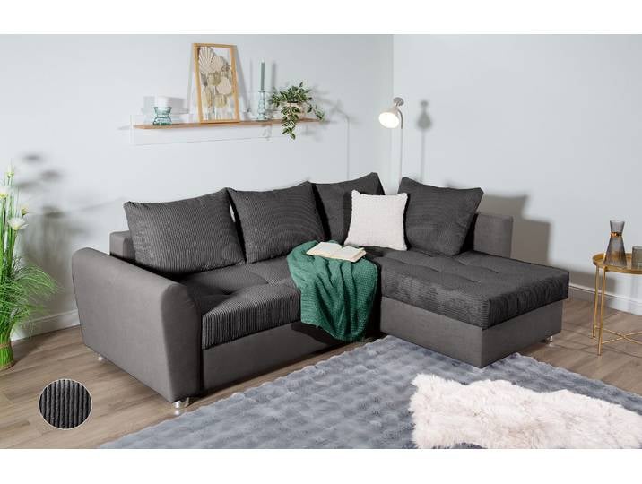 Ecksofa, Polyester, Anthrazit, 220×161 cm, Mit Bettfunktion & Bettkasten, COLLECTION AB