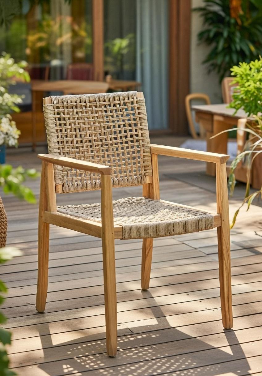 Stilvoller Beiger Gartenstuhl Exklusiver Rattanstuhl Terrassenstühle
