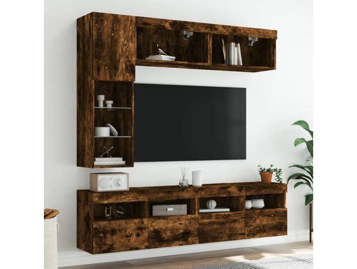 Armoire TV - MODERNE - Ensemble de Meubles TV muraux - 7 pcs - Montage Simplifié - et lumières LED chêne fumé @31343