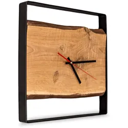 DELUKE® Wanduhr groß Holz EFFO [HANDGEFERTIGT] - 37x37cm, Eiche, Geräuschlos | Wohnzimmeruhr Holz-Metalloptik Küchenuhr Dekouhr