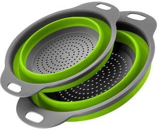 Uplift Treasures Silicone Collapsible Round Colander Drain Basket green Set