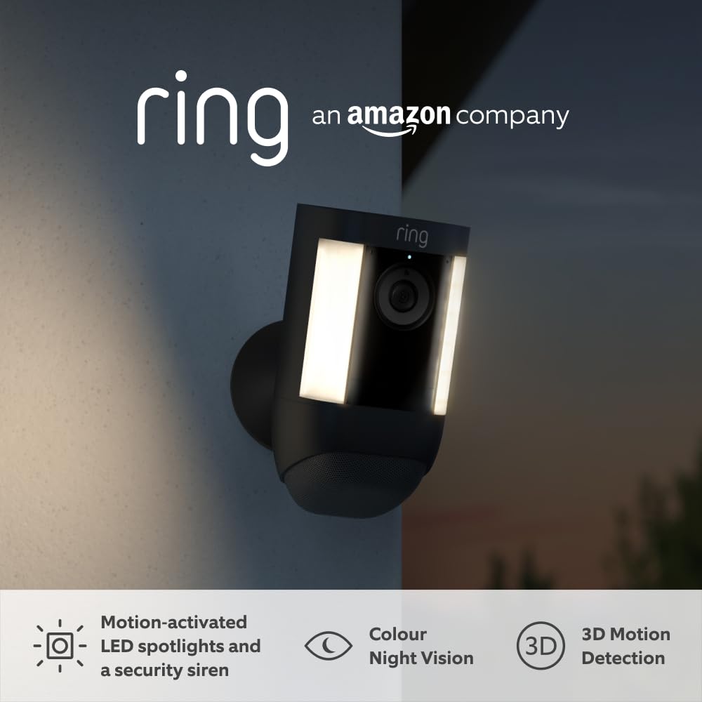 ECLAT Tech Ltd Ring Spotlight Cam Pro Battery – Wireless Security Camera with Motion Detection & Two-Way Talk – Black, New