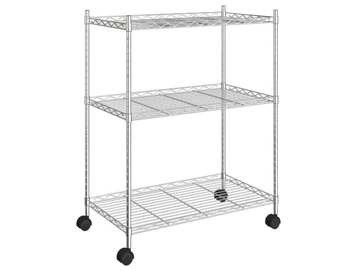 furnicato Ablageregal Industrieregal aus verchromtem Eisen 60 x 35 x 81 cm, silbern, 1-tlg., Rollregal mit höhenverstellbaren Böden und stabilen Rollen für Büro