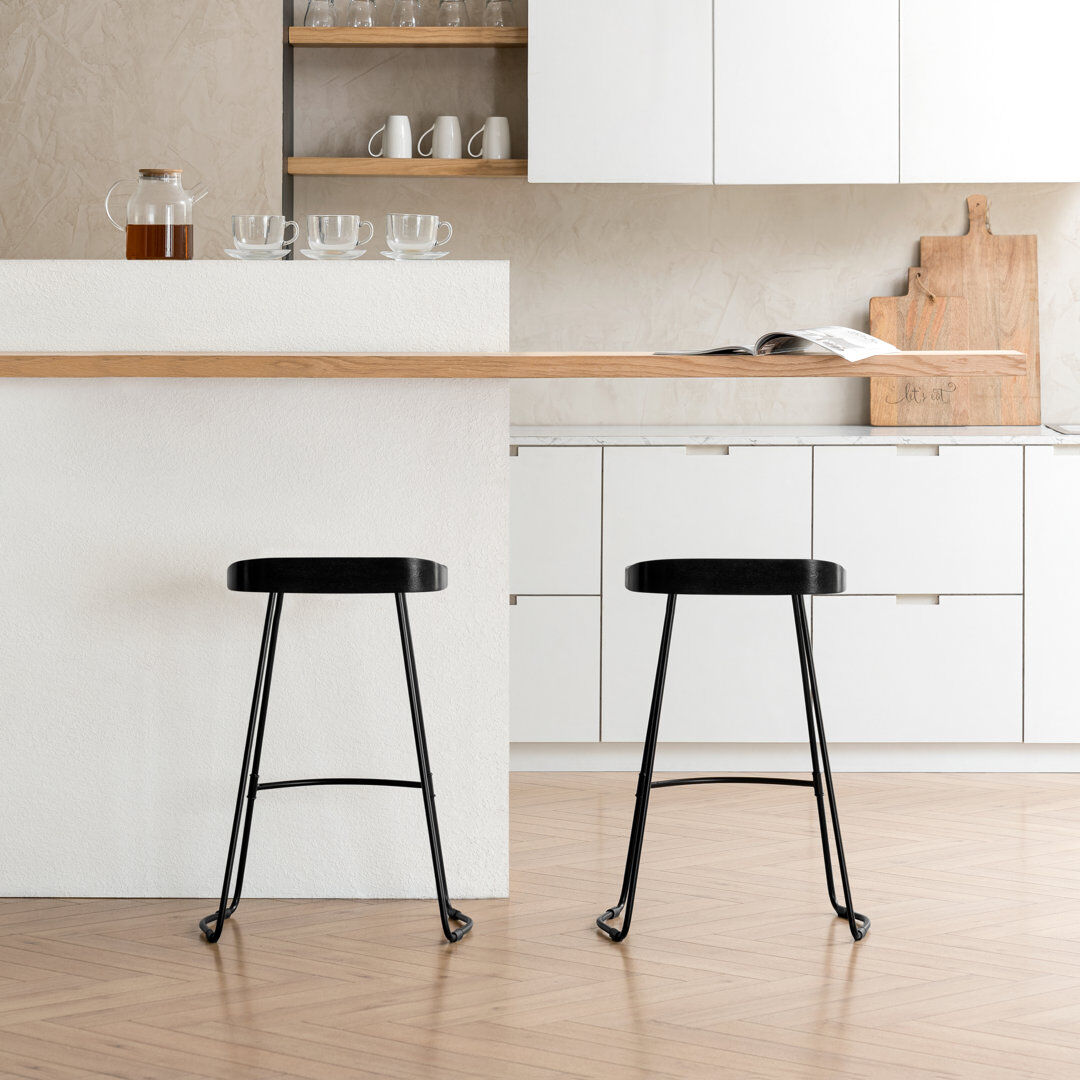Union Rustic Gallitzin Solid Wood Kitchen Counter Bar Stool Black Counter Stool (68.5cm Seat Height)