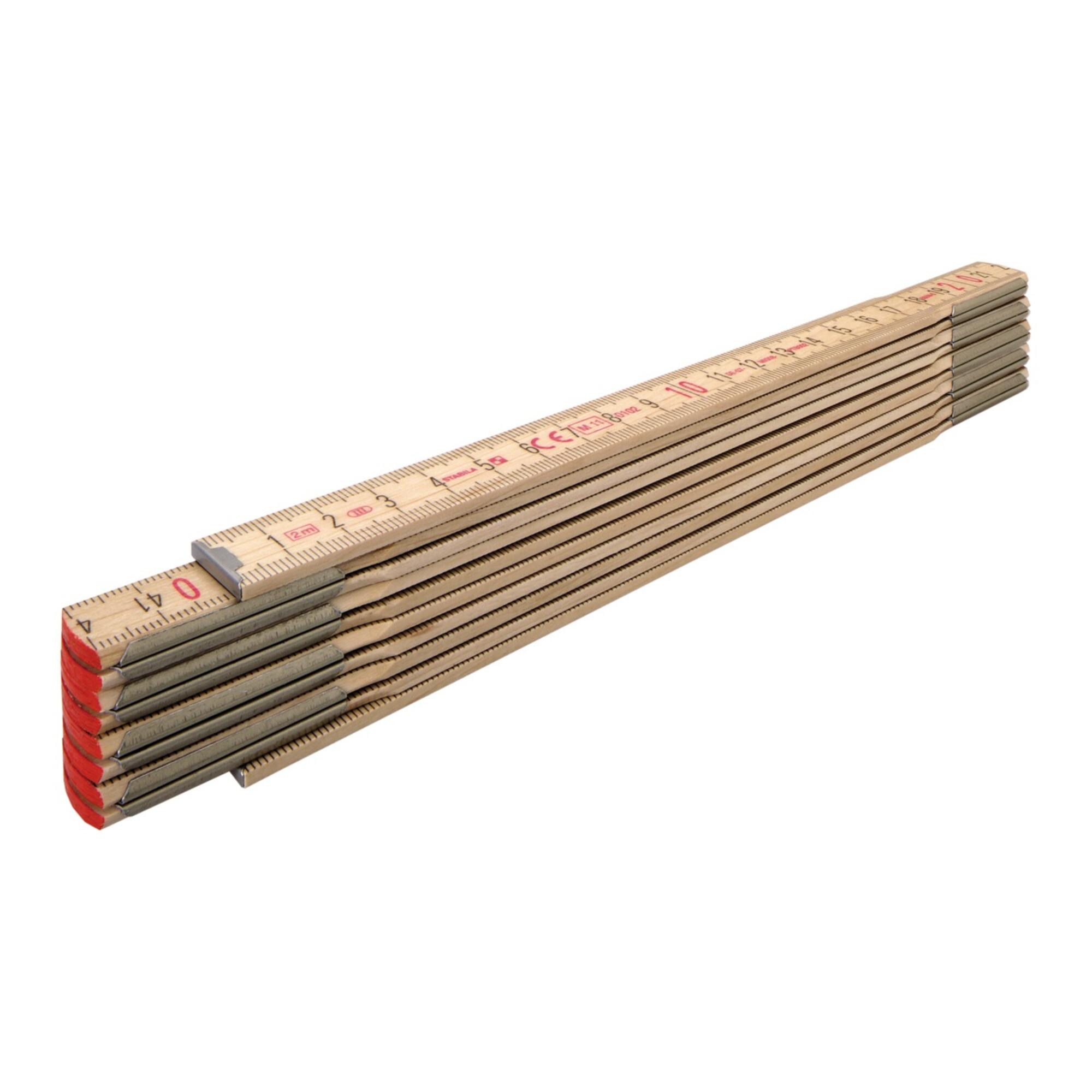 STABILA Holz-Gliedermaßstab Type 607 N-S 2 m schlanke Lättchen, naturfarben, metrische Skala (18208)