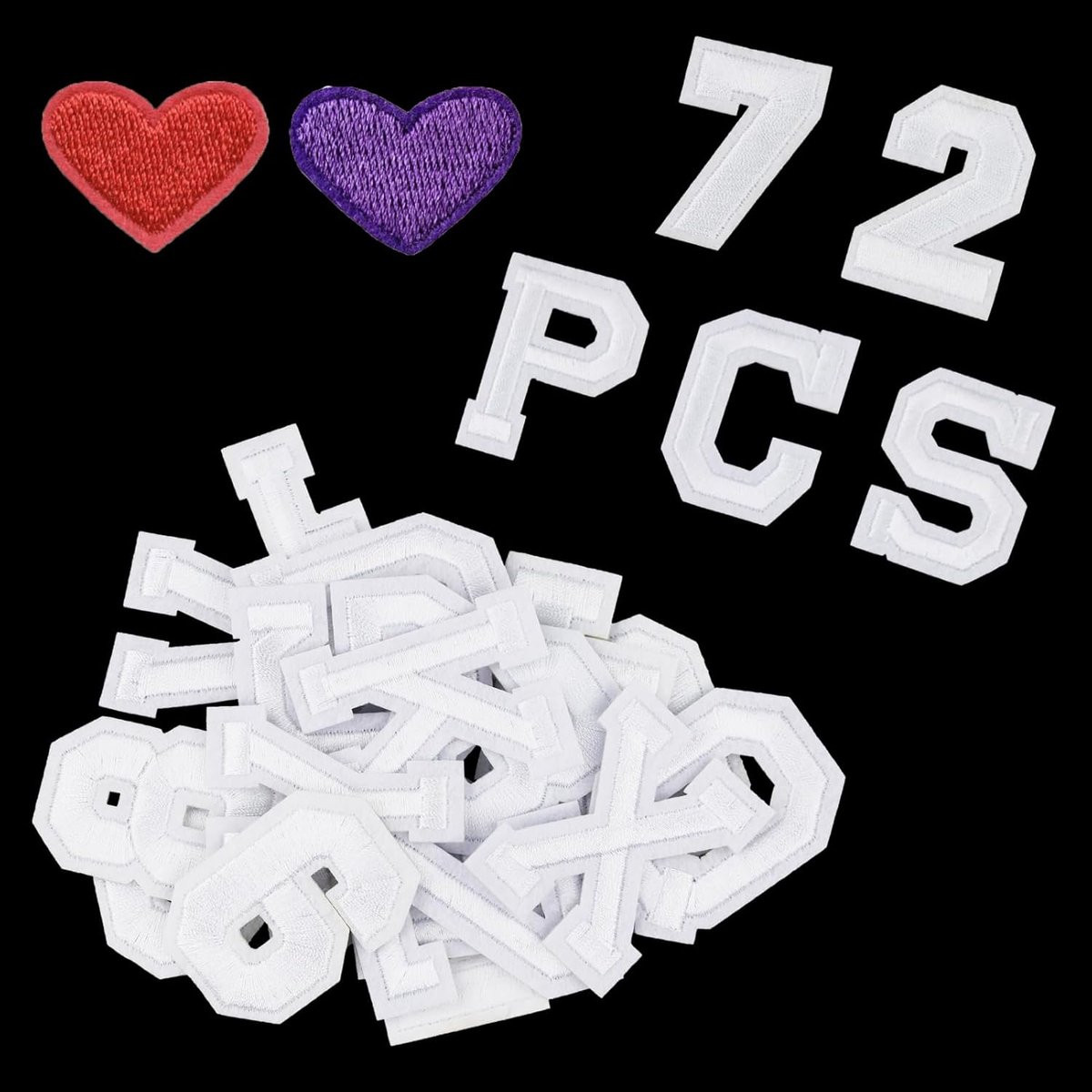 Set van 72 witte textiel applicaties met letters en cijfers van 5 cm hoog voor kleding decoratie