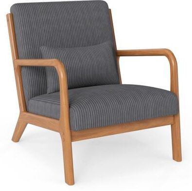 Costway Accent Chair Corduroy Upholstered Lounge Chair with Lumbar Pillow-Gray
