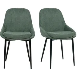 Design-Stühle aus grün-khaki Chenille-Stoff und schwarzem Metall (2er-Set) HOLO