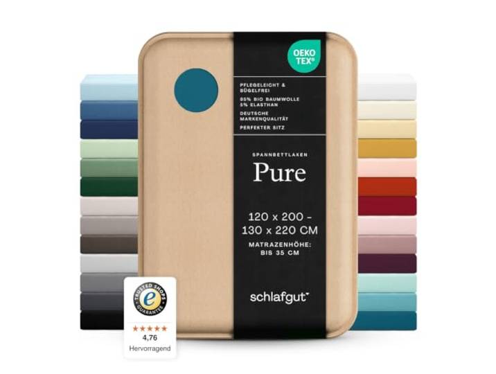 schlafgut Pure Spannbettlaken 120x200 cm Bio-Baumwolle Jersey, Petrol Deep