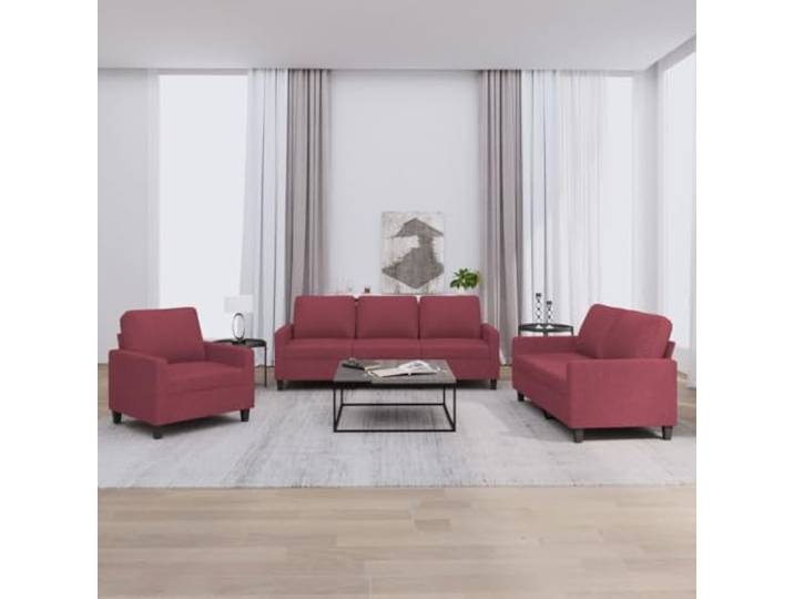 HEFZGDB 3-TLG. Sofagarnitur mit Kissen Weinrot Stoff – Robustes Gestell aus Sperrholz und Metall für Langlebigkeit, Atmungsaktive Bezüge mit Modernem Design, Bequeme Polsterung
